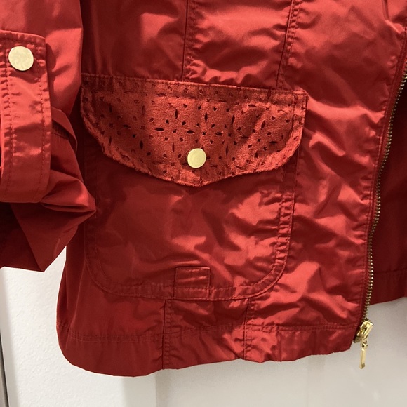 Zenergy Chico's Size 1 Burnt Orange Tab Sleeve Jacket gold hardware EUC - Picture 10 of 15